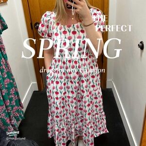 J.CREW Floral EUC Puff Sleeve Tiered Midi Sundress Pockets Size 10 White Pink